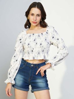 SHOWOFFFF - Women'S Grey Floral Fitted Crop Top