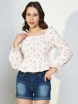SHOWOFF - Women'S Off White Floral Peplum Top