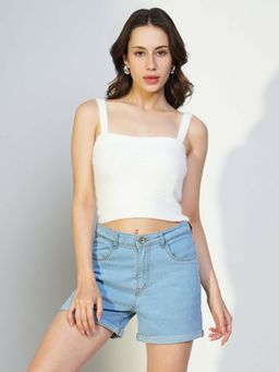SHOWOFF - Basic Women's White Solid Fitted Crop Top
