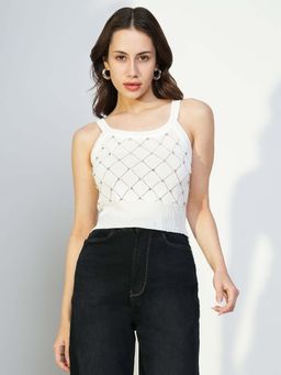 SHOWOFF - Edition Women's Embellished White Fitted Crop Top