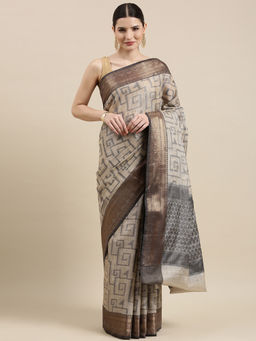 Banarasi Silk Works - Beige Baswada Tissue with Unstitched Blouse
