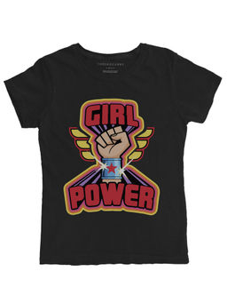 THREADCURRY - Girl Power Superhero Comic Graphic Printed T-Shirt For Girls Black