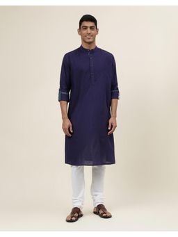 Fabindia - Navy Blue Cotton Pintuck Slim Fit Long Kurta