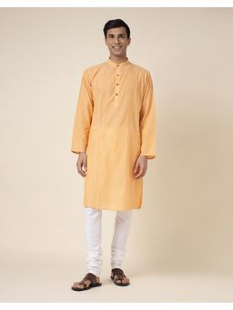 Fabindia - Orange Cotton Pintucks Slim Fit Long Kurta