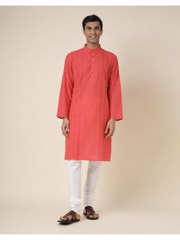 Fabindia - Red Cotton Pintucks Slim Fit Long Kurta