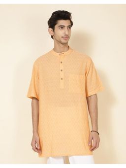 Fabindia - Orange Cotton Dobby Regular Fit Short Kurta