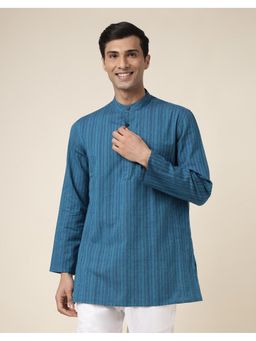 Fabindia - Blue Cotton Blend Striped Short Kurta