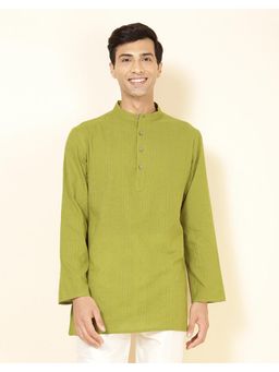 Fabindia - Green Cotton Blend Dobby Short Kurta