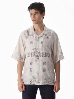 Jack & Jones - Men Beige Printed Oversized Fit Shirt