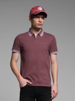 Jack & Jones - Men Purple Regular Fit Textured Polo T-shirt