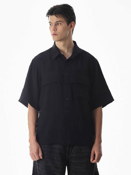 Jack & Jones - Men Black Textured Oversized Fit Shirt