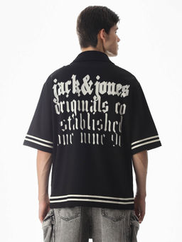 Jack & Jones - Men Black Typography Oversized Fit Shirt
