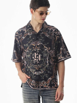 Jack & Jones - Men Black Tropical Printed Oversized Fit Shirt