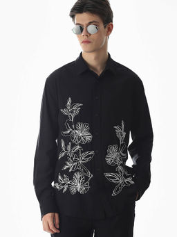 Jack & Jones - Men Black Floral Embroidered Slim Fit Shirt