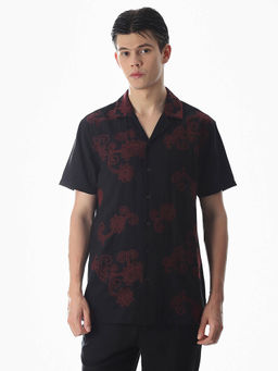 Jack & Jones - Men Black Floral Embroidered Comfort Fit Shirt