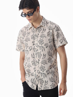 Jack & Jones - Men Beige Floral Print Comfort Fit Shirt