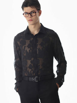 Jack & Jones - Men Black Self Design Slim Fit Shirt