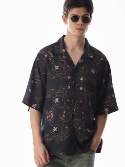 Jack & Jones - Men Black Floral Printed Oversized Fit Shirt