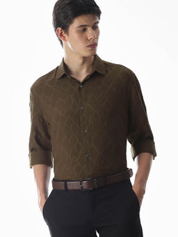 Jack & Jones - Men Olive Self Design Slim Fit Shirt