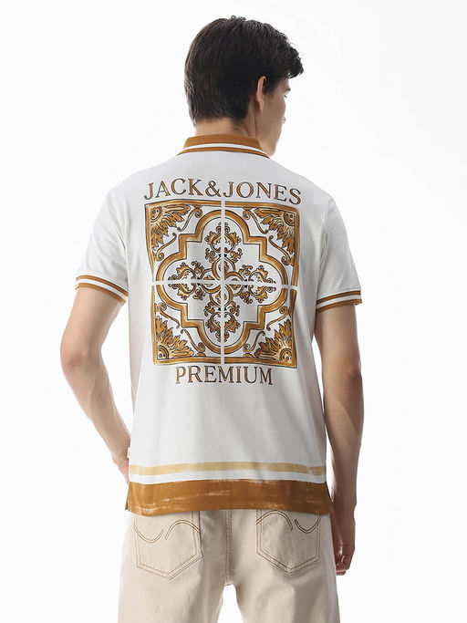 Jack & Jones Men White Printed Regular Fit Polo T-shirt