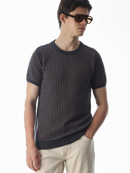 Jack & Jones - Men Dark Grey Regular Fit Knit T-shirt