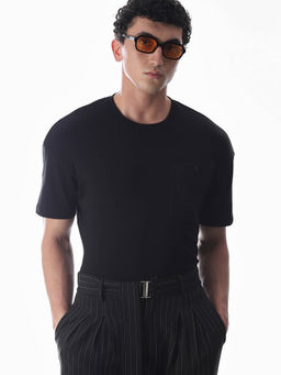 Jack & Jones - Men Black Solid Front Pocket Fit T-shirt