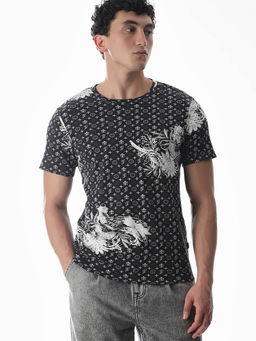 Jack & Jones - Men Black Floral Print Regular Fit T-shirt