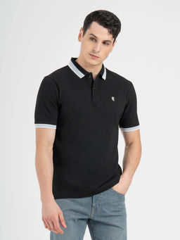 Red Tape - Men Black Polo Neck Cotton Polyester Solid T-shirt