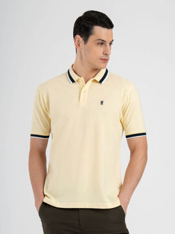 Red Tape - Men Light Yellow Polo Neck Cotton Polyester Solid T-shirt
