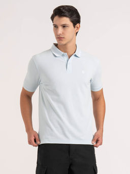 Red Tape - Men Light Blue Solid Cotton Polyester Single Tone Tipping Polo T-shirt