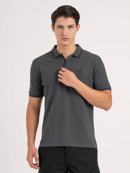 Red Tape - Men Grey Solid Cotton Polyester Single Tone Tipping Polo T-shirt