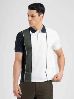 Red Tape - Men White Polo Neck High Stretch Polyester Colorblock T-shirt