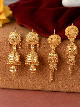Silvermerc Designs - Gold Plated Meenakari Ethnic Temple New Design Jhumka Earrings (Set of 2)