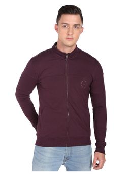Arrow - Sports Men Wine High Neck Zip Up Solid Sweatshirt
