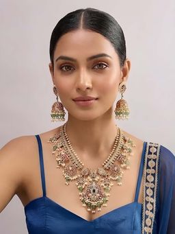 Auraa Trends - Traditional Gold Pink Stone Jewellery Set