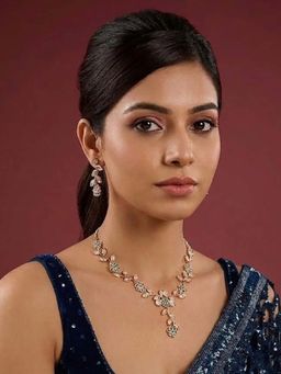 Auraa Trends - Heavy Bridal Stone Polki Green Jewellery Set