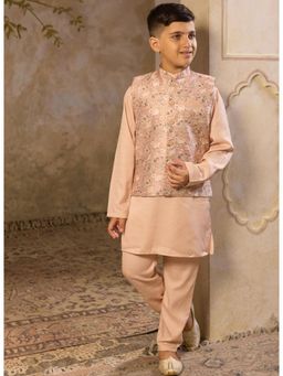 AJ Dezines - Beige Cotton Blend Full sleeves Floral Print Kurta with Pyjama & Jacket