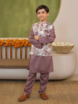 AJ Dezines - Purple Cotton Blend Full sleeves Floral Print Kurta with Pyjama & Jacket