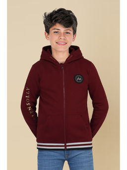 Allen Solly - Boys Maroon Solid Regular Fit Hoodie