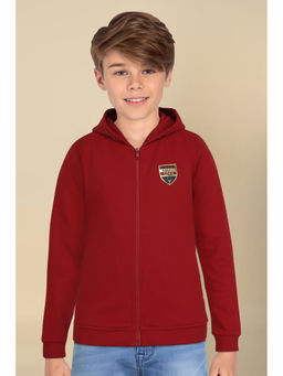 Allen Solly - Boys Red Solid Regular Fit Hoodie