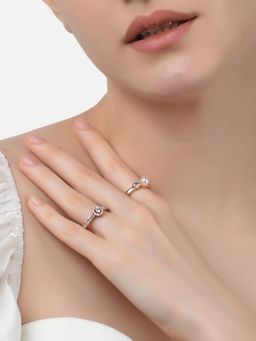 Zaveri Pearls - Set of 2 Rose Gold Contemporary Cubic Zirconia Elegant Brass Rings-ZPFK11193