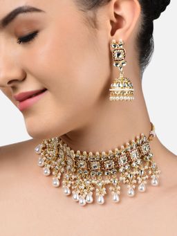 Zaveri Pearls - Red Meenakari Traditional Kundan Choker Necklace & Jhumki Earring Set-ZPFK11235