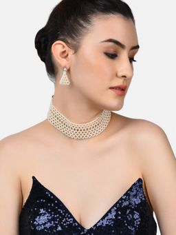 Zaveri Pearls - Gold Tone Pearl Choker Necklace & Earring Set-ZPFK10761