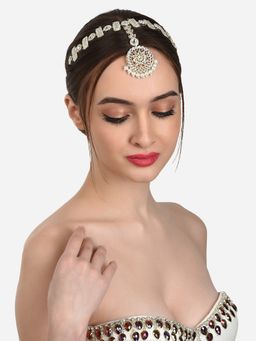 Zaveri Pearls - Gold Tone Kundan and Pearls Bridal Mathapatti Style Maangtikka-ZPFK12179