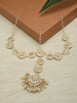 Zaveri Pearls - Gold Tone Kundan and Pearls Bridal Mathapatti Style Maangtikka-ZPFK12193