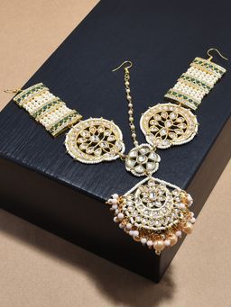Zaveri Pearls - Green Beaded Bridal Kundan Mathapatti Style Maangtikka-ZPFK12484