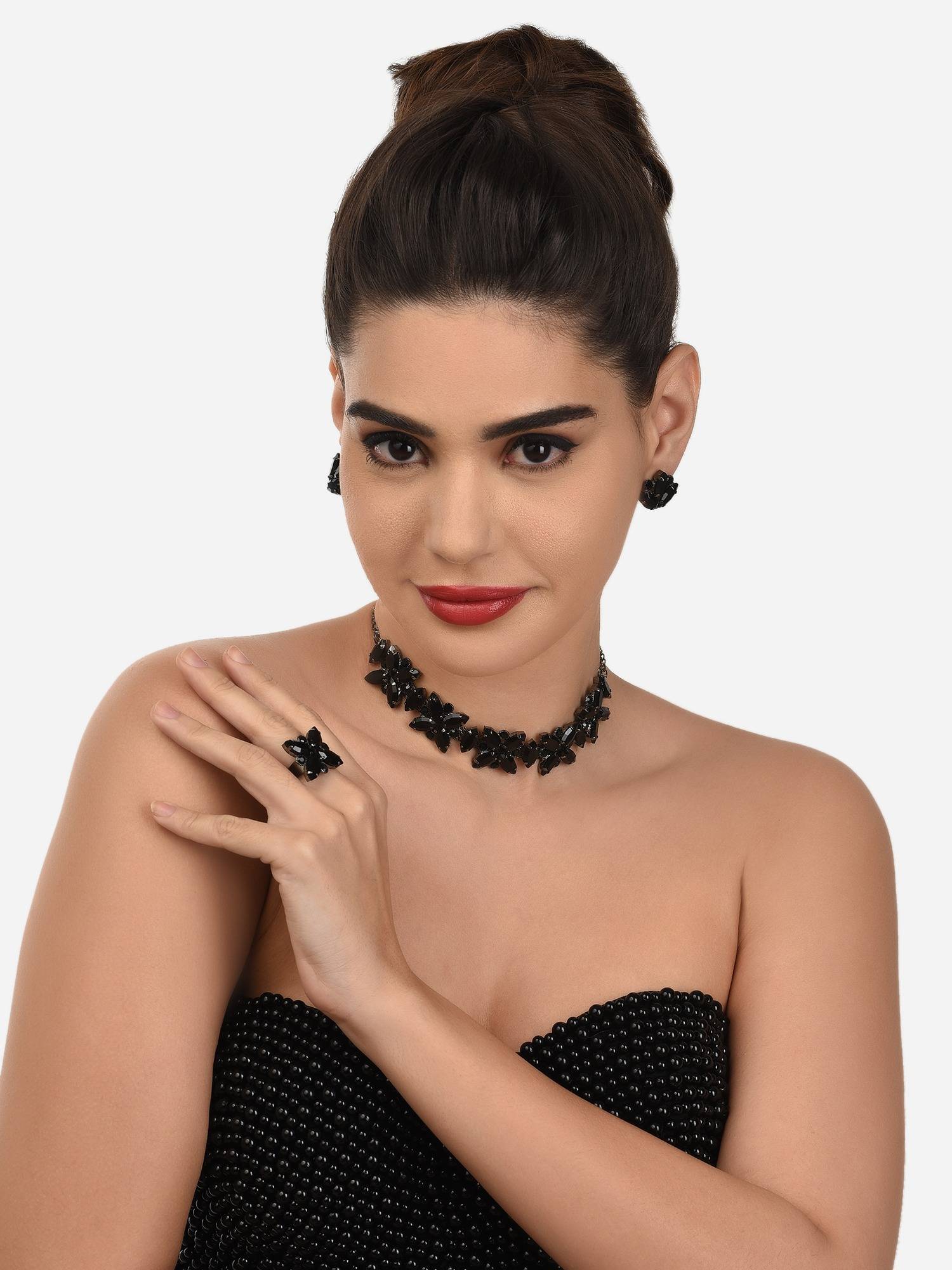 Buy Zaveri Pearls Black Dazzling Stones Contemporary Necklace