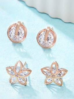 Zaveri Pearls - Rose Gold Contemporary Stud Earrings-ZPFK12808 (Set of 2)