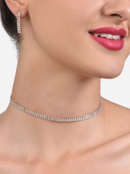 Zaveri Pearls - Green Baguette Cubic Zirconia Party Bling Necklace & Earring Set-ZPFK14025