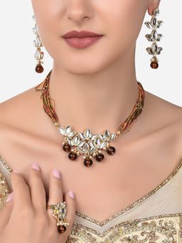 Zaveri Pearls - Multicolor Ethnic Kundan Choker Necklace Earring & Ring-ZPFK14438 (Set of 3)